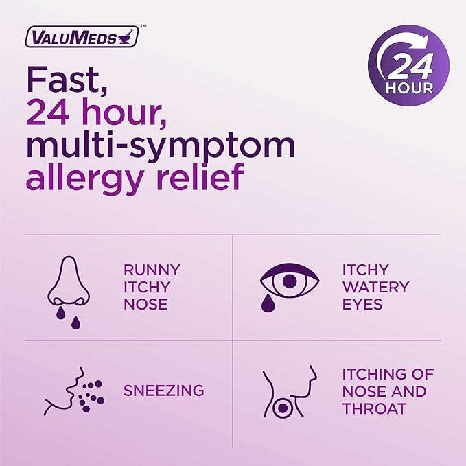 ValuMeds | Compare to Allegra | Fexofenadine HCl 180mg | 24-Hour Allergy Relief, Non-Drowsy Antihistamine Generic Medicine for Allergies, Hay Fever, Itchy Eyes | for Kids & Adults (100 Count)