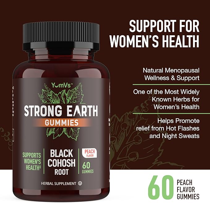 YUM-V'S Strong Earth Black Cohosh Root 50mg (60 Count) - Natural Extract Menopause Supplements Night Sweats & Hot Flashes for Women