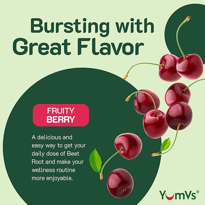 YumVs Beet Root Gummies with Magnesium and Vitamin C - Berry Flavor Beetroot Gummies - Beet Chews for Blood Circulation and Antioxidant Support - Red Beet Gummy- Berry 60 Count (Pack of 1)