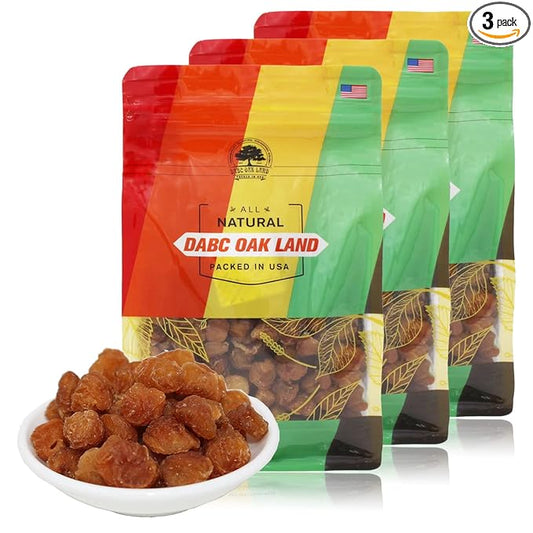 3 Pounds Natural Dried Longan, DABC OAK LAND 100% Fruit Meat, Premium Thailand Sun Dried Longan, Naturally Sweet, Healthy, Gluten-Free, Vegan, High in Vitamins, Dried Fruit Supplement 3bags of 1LB