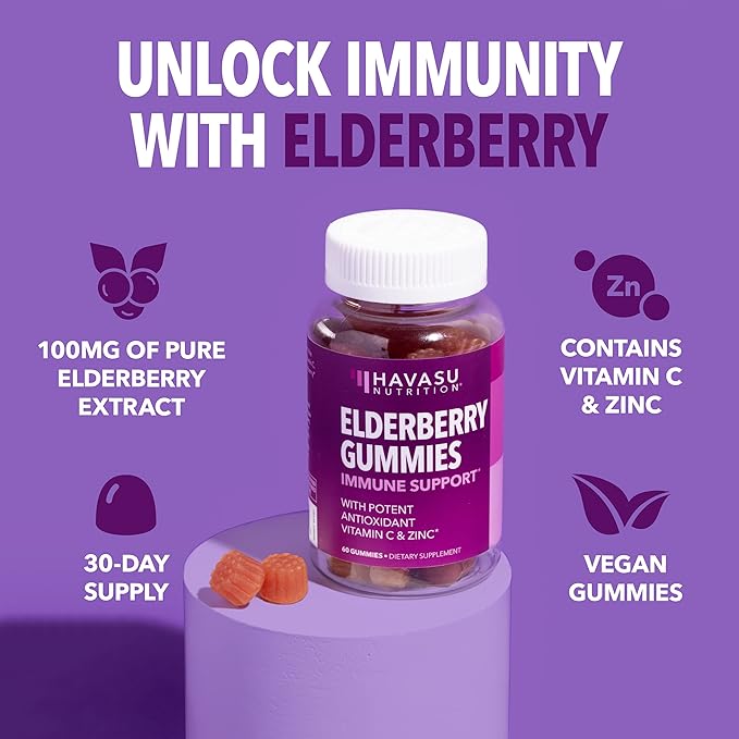 Sambucus Elderberry Gummies for Adults - Immune Support Supplement with Vitamin C and Zinc - Enhanced Formula for Daily Defense - 60 Count, 1 Month Supply, Berry Flavor - Convenient Wellness