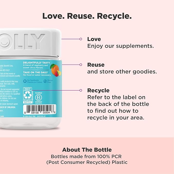 OLLY Prenatal Multivitamin Gummy, Supports Healthy Growth and Brain Development, Folic Acid, Vitamin D, Omega 3 DHA, Chewable Supplement, Citrus Berry Flavor, 30 Day Supply - 60 Count