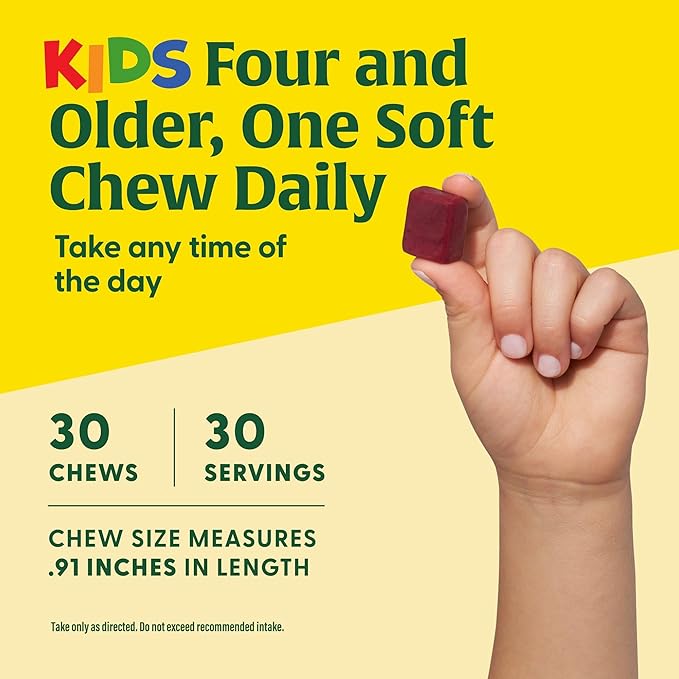 MegaFood Kids One Daily Multivitamin Soft Chews - Kids Vitamins with Vitamin B, Vitamin C, Vitamin D & Vitamin E - Age 4+, Vegetarian, Made Without 9 Food Allergens - Grape Flavor - 30 Chews