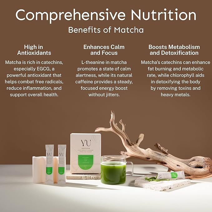 Yu Tea Organic Ceremonial Grade Matcha Powder, Instant Packets | Packed with Antioxidants, L-Theanine & Natural Caffeine | Unsweetened Grade A Japanese Matcha Powder | Single Serve Sticks, 30 Ct