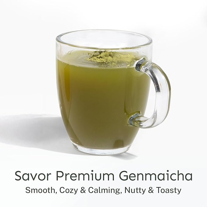 Yu Tea Organic Genmaicha Green Tea Powder, 30 Instant Packets | Japanese Green Tea & Roasted Brown Rice | Low Caffeine & Unsweetened | Relaxation, Antioxidants & Digestion | Single Serve Sticks