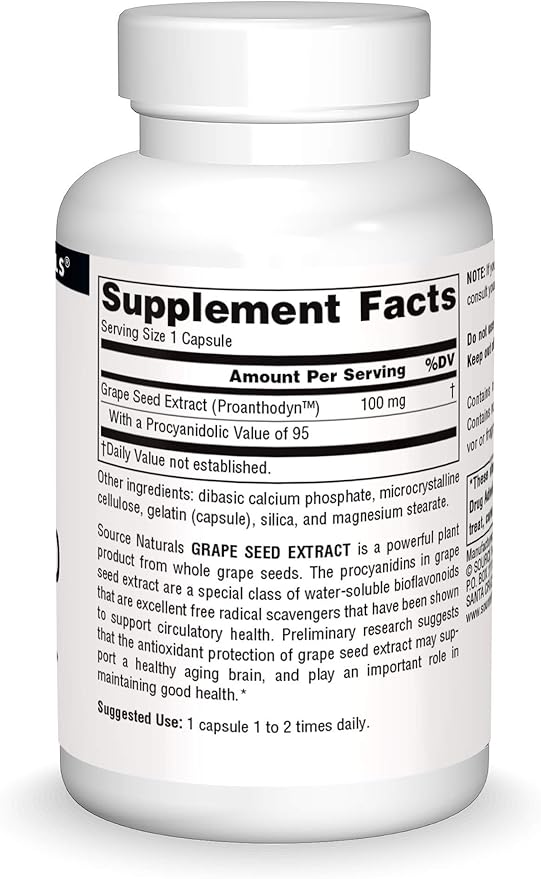 Source Naturals Grape Seed Extract, Protects & Supports Healthy Aging Brain*, 100 mg - 60 Capsules