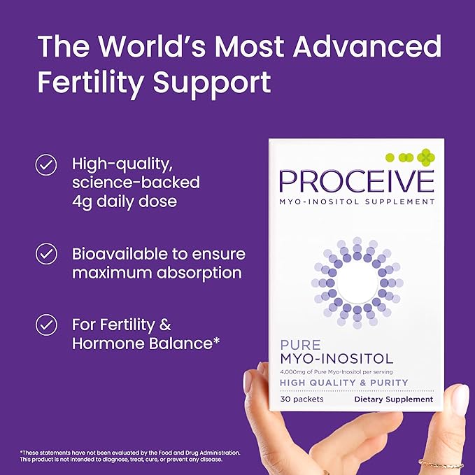 Proceive Myo Inositol Supplement for Women, 4000mg High Strength Myo Inositol for Reproductive Wellness and Pre Conception Support, Vegan Powder Drink Mix, Gluten Free, 30 Packets, Unflavored
