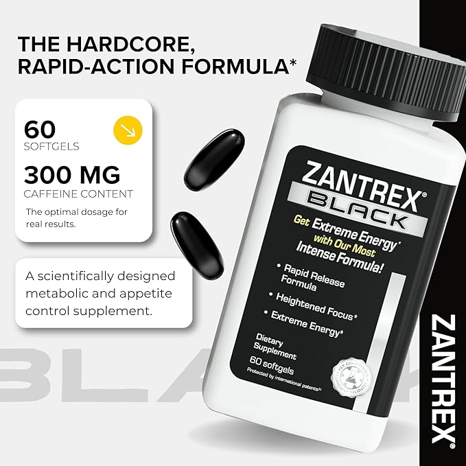 Zantrex Black – Naturally Boost GLP-1 & Metabolism Support | Thermogenic Energy, Weight Management Formula | 60 Pills