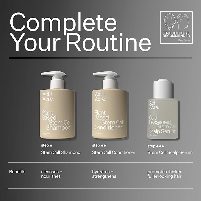 Act+Acre Cold Processed Stem Cell Scalp Serum | For Thicker, Fuller Looking Hair | Apple Stem Cells, Bamboo Extract, Aloe Vera | Strengthen, Hydrate, Reduce Shedding | Vegan, Color Safe | 2.2 Fl Oz