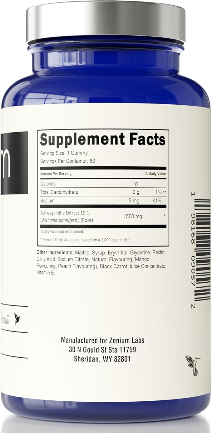 Zenium - Ashwagandha Gummies 1500mg per Serving of KSM 66 | 60 Count | Mango Flavored | Calm The Mind & Body | Relieve Worry, Tension & Nervousness | Ayurvedic | Natural Supplement | Boosts Mood