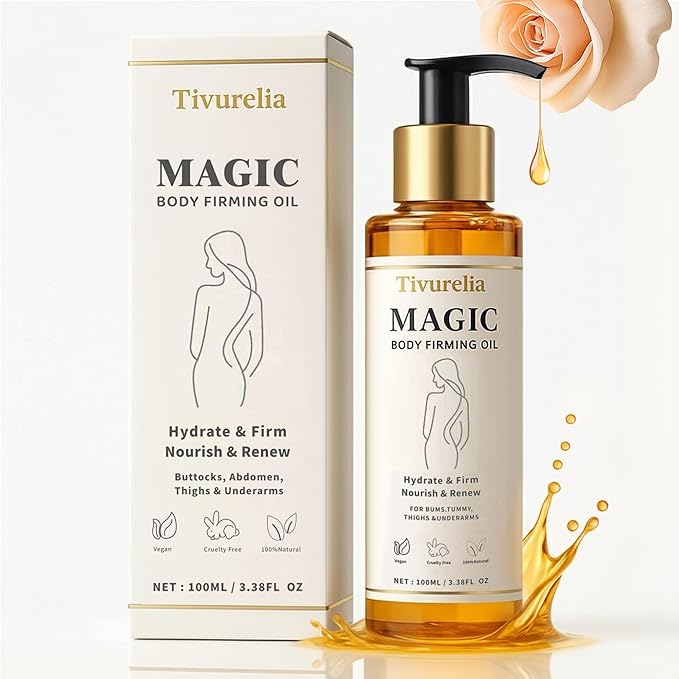 Magic Body Firming Oil – 50,000ppm Sweet Almond Oil + Rosehip & Evening Primrose Oils with Vitamin E & Essential Oils, Deep Hydration, Firming & Radiance, Lightweight Non-Greasy, 3.38 fl oz
