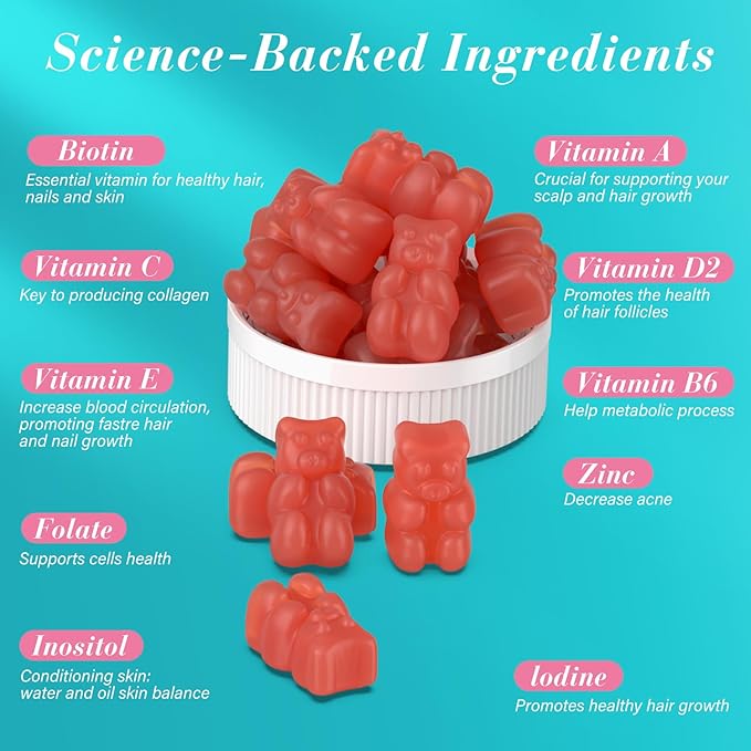 Biotin Gummies -Hair Skin and Nails Vitamins for Men & Women, Vegan Vitamin B7, Supports Hair Growth and Stronger Nails,60 Day Supply-Strawberry-2 Pack