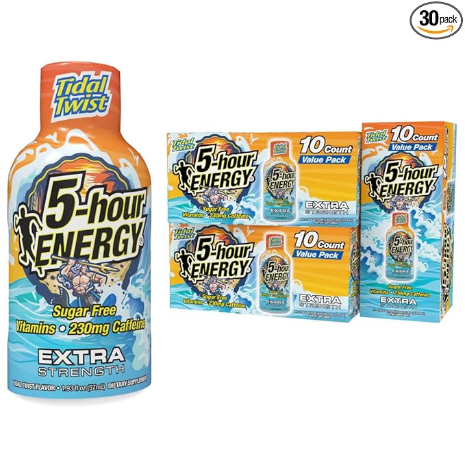 5-hour ENERGY Extra Strength Energy Shot, Tidal Twist (1.93 oz., 30 Count), Zero Calories & Sugar-Free 230 mg Caffeinated Energy Shot, Amino Acids & B Vitamins, Dietary Supplements, , Pina-Colada Flavor