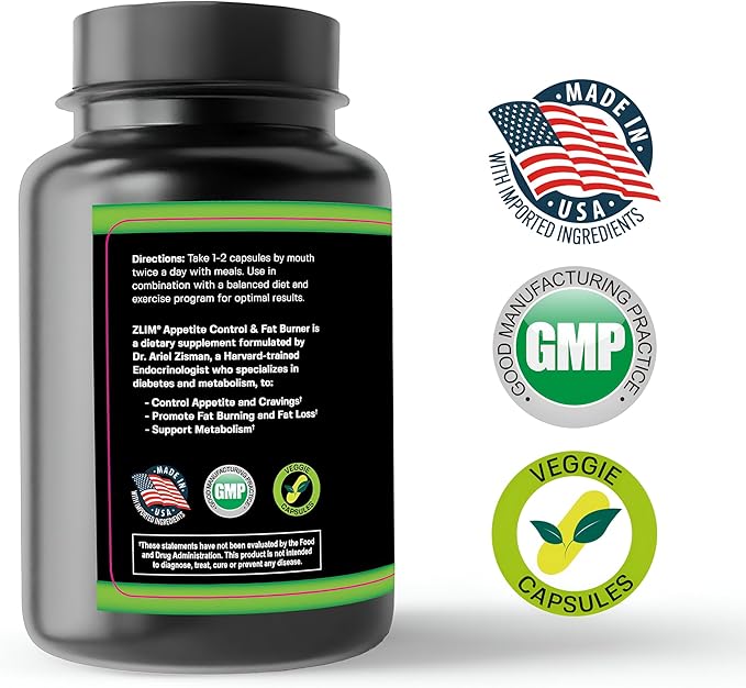 Zlim Appetite & Weight Supplement – Supports Healthy Digestion, Promotes Fiber & Antioxidant Intake, with Gymnema Sylvestre, Apple Pectin & Ashwagandha – All-Natural Ingredients (90 Veggie Capsules)