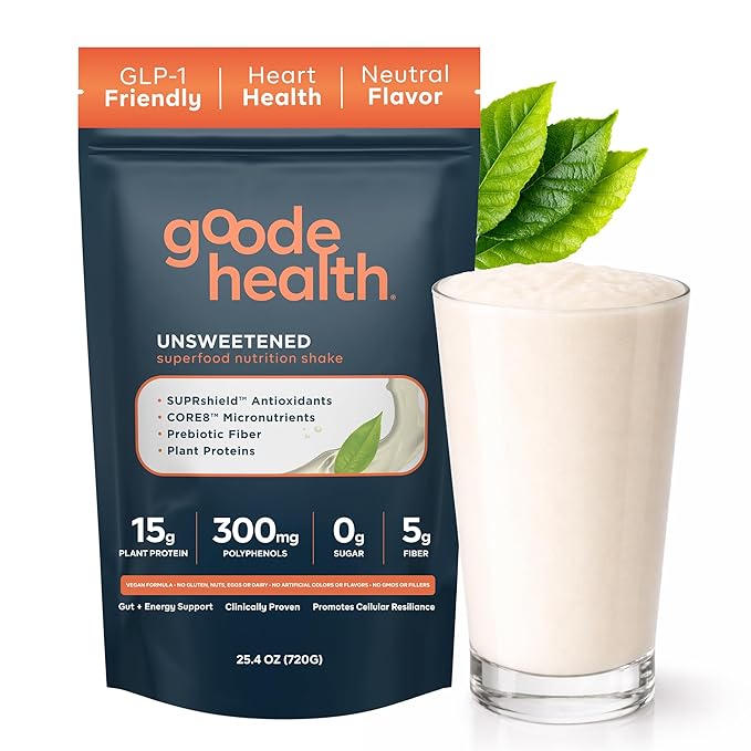 Goode Health Meal Replacement Shake, Unsweetened Vanilla - 15g Plant-Based Vegan Protein Powder - High Fiber Meal Replacement Shake - Dairy Free, Gluten Free, Zero Sugar - GLP-1 Friendly