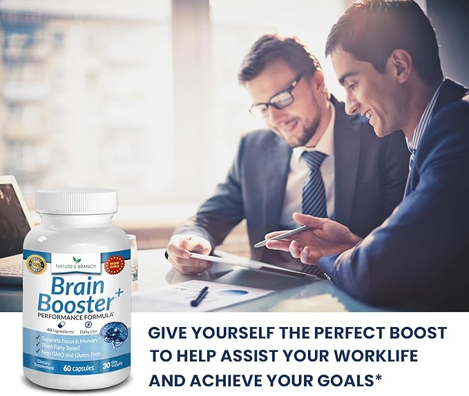 40-in-1 Brain Booster Supplement for Focus, Memory, Clarity, Energy | Advanced Vitamins Plus eBook | for Men & Women, Cognitive Function Nootropic Support with DMAE, Mind Health Formula | 60 Capsules