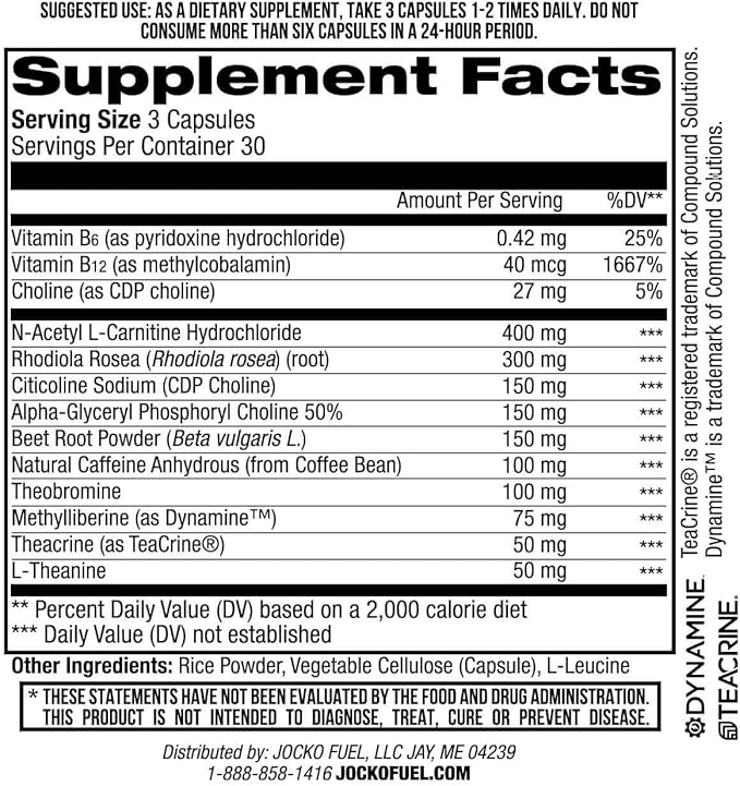 Jocko Fuel Brain Power - Nootropic Dietary Supplements for Memory & Focus wiht L Theanine, L Carnitine- Energy & Focus Supplement (90 Capsules)