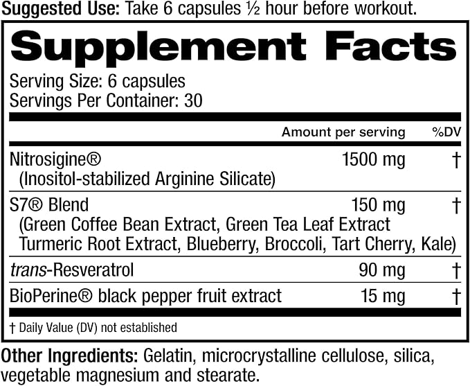 Juvenon GoldMember Lift Nitric Oxide Supplement – Nitrosigine, Trans-Resveratrol, S7 Plant Blend, BioPerine – Circulation, Energy & Muscle Support – 180 Capsules