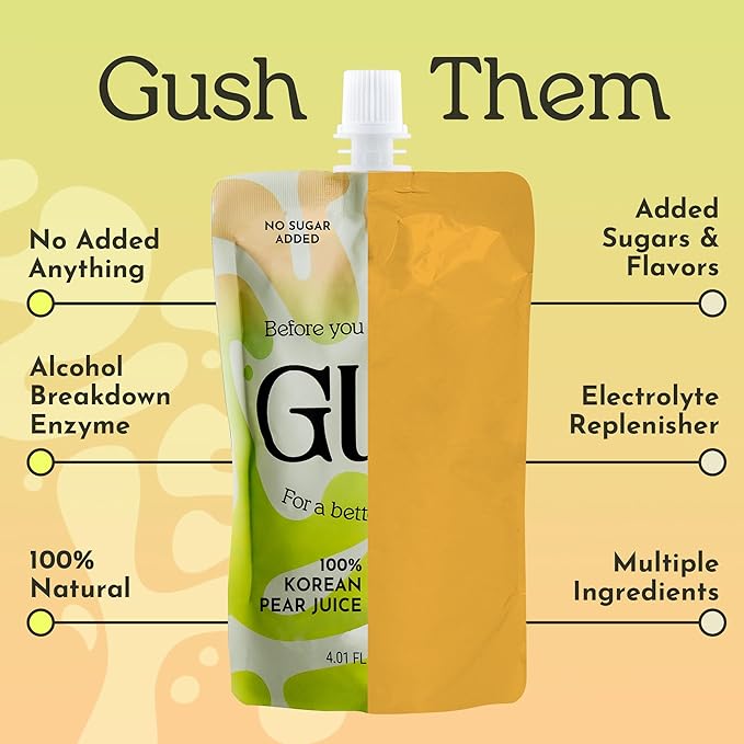 GUSH Pre-Drink Korean Pear Drink - (4 Pack) Pear Hydration Pouch with Enzyme Activation - Prevent Drinking Aftereffects - All Natural, Gluten-Free