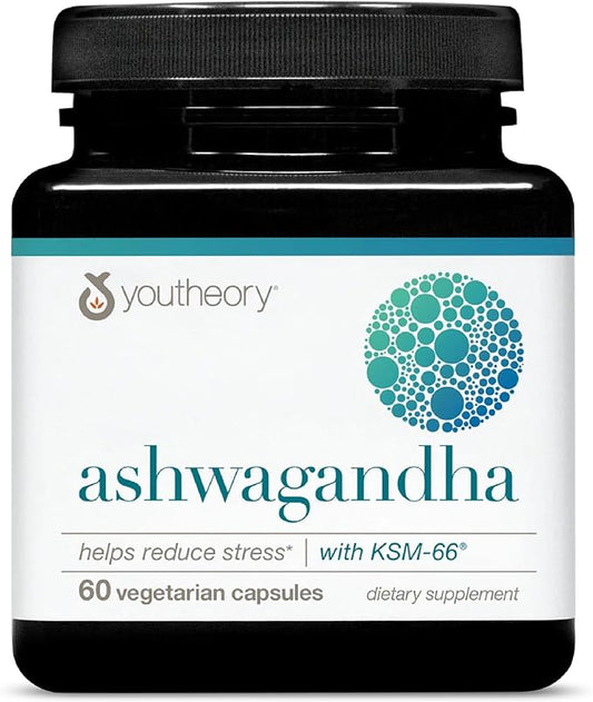 Youtheory Ashwagandha - 1,000 mg - Stress Support Supplement - Cortisol Support Supplement - Gluten, Dairy & Soy Free - 60 Vegetarian Capsules