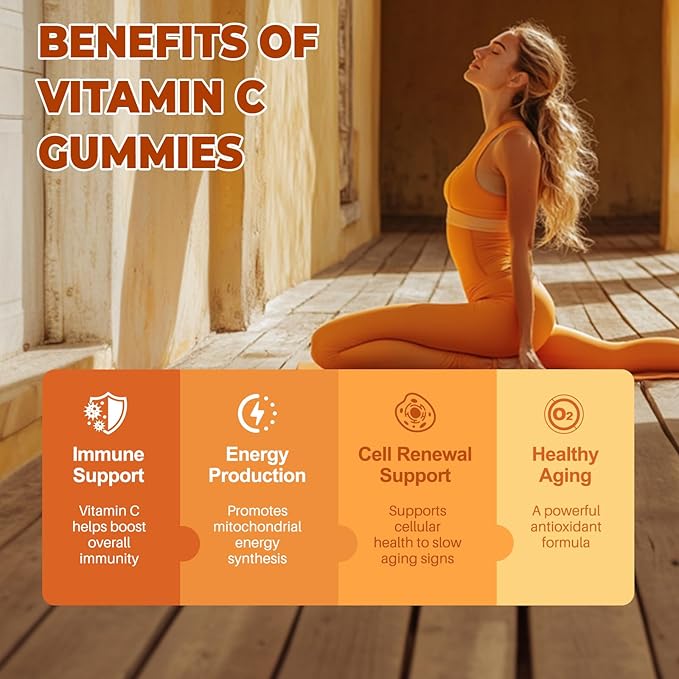Liposomal Vitamin C Gummies for Adults, 1200mg Chewable Vitamin C Supplement with Elderberry, Zinc Iron & Folate etc - for Immune Support, Energy & Cell Health, Sugar Free, Orange Flavor, 60 Gummies