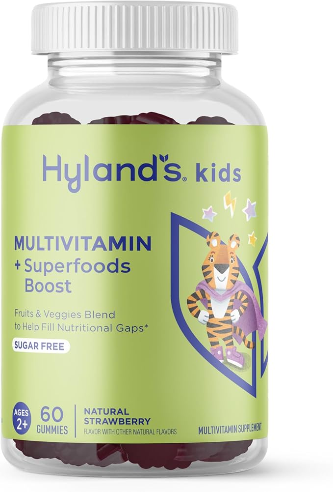 Hyland's Kids Multivitamin + Superfoods Boost, Sugar Free Natural Strawberry Flavored Gummies with Fruits & Veggies Blend, 60ct Bottle