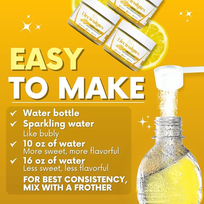 Zero Sugar - Lemon Candy Electrolytes Powder - Refreshing Hydration - Caffeine Free Energy with All Natural Ingredients - Vegan, Keto & Paleo - Sugar Free Electrolytes Powder Drink Mix - 37 Servings