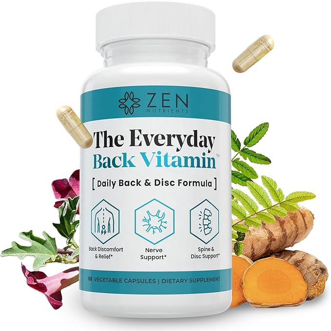 Zen Nutrients The Everyday Back Vitamin for Lower Back Relief & Nerve Function Support Supplement - Back, Disc and Nerve Relief with Alpha Lipoic Acid, Turmeric & Glucosamine (60 Capsules)