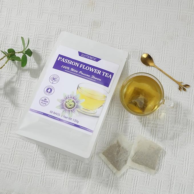 60 Premium Passion Flower Tea Bags, Made with 100% Natural Passionflower Leaves,Te De Pasiflora, Support Better Sleep & Relaxation, No Additives & Caffeine Free.