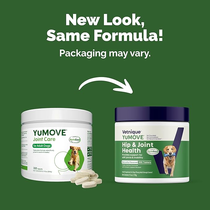 Yumove Hip & Joint Supplement for Dogs with Glucosamine, Hyaluronic Acid, Green Lipped Mussel & Omega 3 Joint Supplement - Regular or Advanced Strength (300 Count, Chewable Tablets)