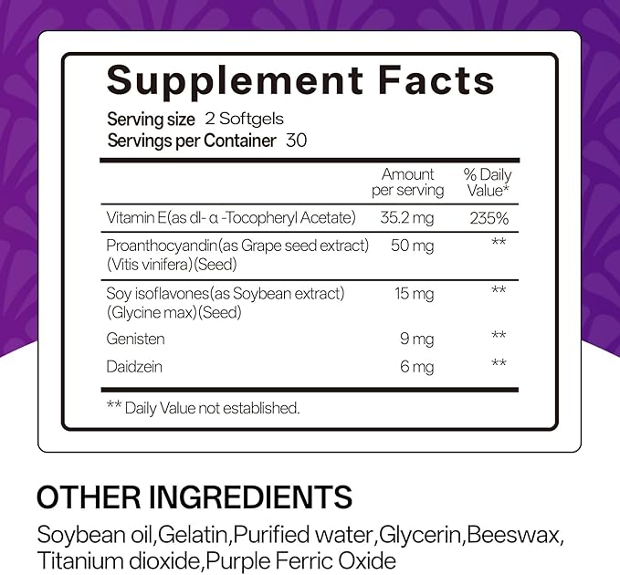 Grape Seed Extract 50mg | Antioxidant Supplement with Vitamin E, Supports Immune & Heart Health, Quick Release Capsules, 60 Count