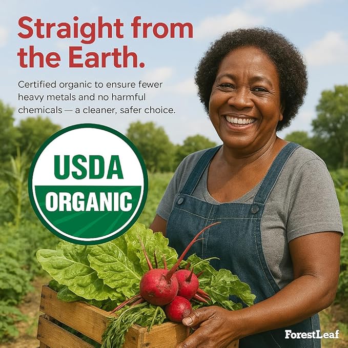 ForestLeaf Organic Beet Root Capsules - Beetroot Supplement 16000mg Strength 20:1 Extract Pills w/Ginger Grape Seed | Support Blood Pressure, Nitric Oxide, Flow, Circulation | Beets Powder - 120 Caps