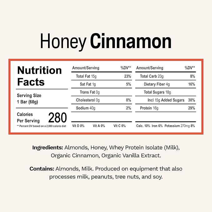 Rise Whey Protein Bars - Honey Cinnamon | Breakfast Bar & Protein Snack 18g Protein 4g Fiber Just 5 Whole Food Ingredients Gluten-Free Soy Free