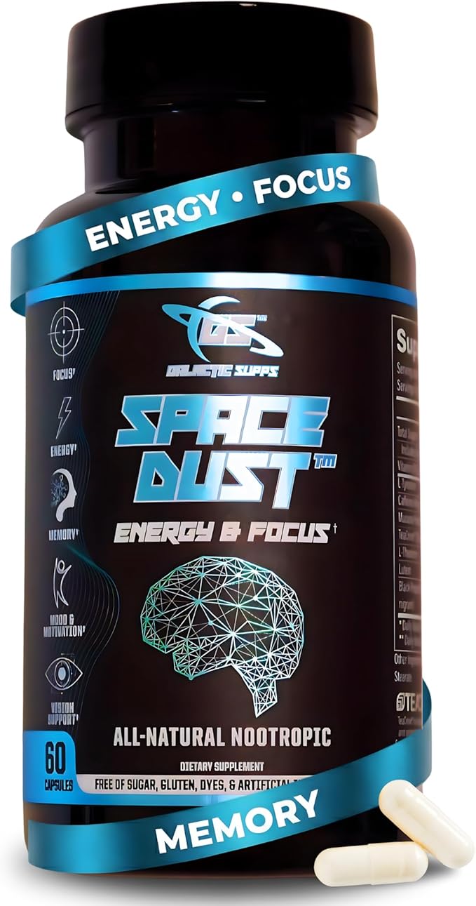 8-in-1 Premium Nootropic Brain Supplement – Focus, Energy & Mood Support – Brain Fog Relief & Reaction Time – with TeaCrine, L-Theanine, L-Tyrosine, Mucuna & More Natural Ingredients – Space Dust