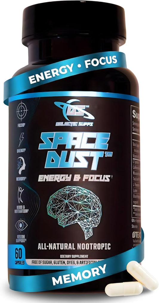 8-in-1 Premium Nootropic Brain Supplement – Focus, Energy & Mood Support – Brain Fog Relief & Reaction Time – with TeaCrine, L-Theanine, L-Tyrosine, Mucuna & More Natural Ingredients – Space Dust