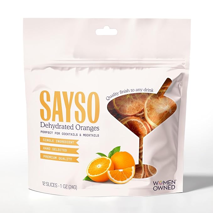 SAYSO Dehydrated Oranges | Dried Fruit Slices for Cocktail or Mocktail Garnish for Drinks | Premium Quality Citrus | Single Ingredient, Hand Selected, 12 Slices
