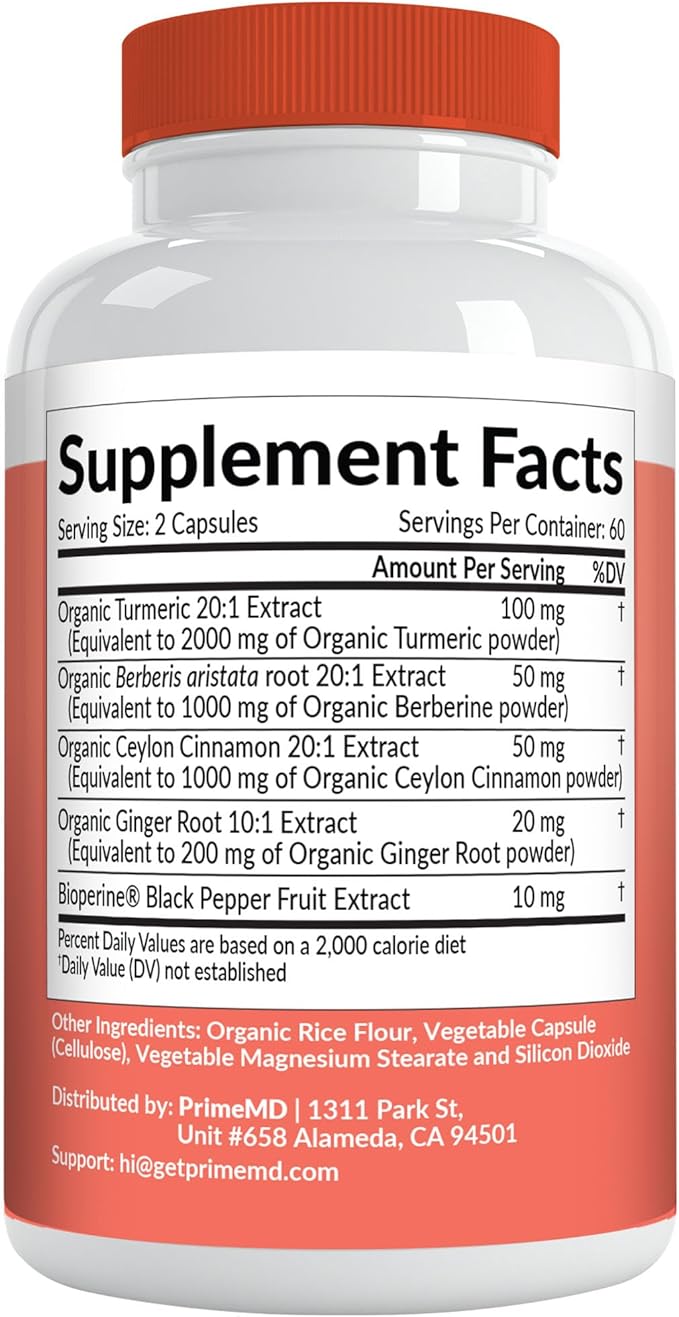 5-in-1 Organic Turmeric Curcumin Supplement (4210mg) with Berberine, Ceylon Cinnamon Bioperine and Ginger Supplements for Joint, Heart, Gut, & Metabolic Support (120 ct) (Pack of 4)