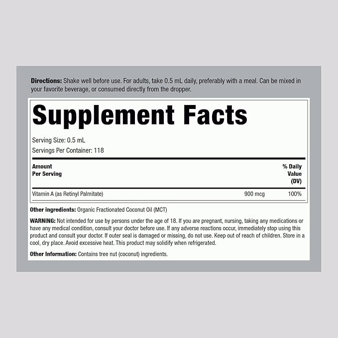 Piping Rock Vitamin A Liquid | 2 fl oz | Non-GMO, Gluten Free Supplement