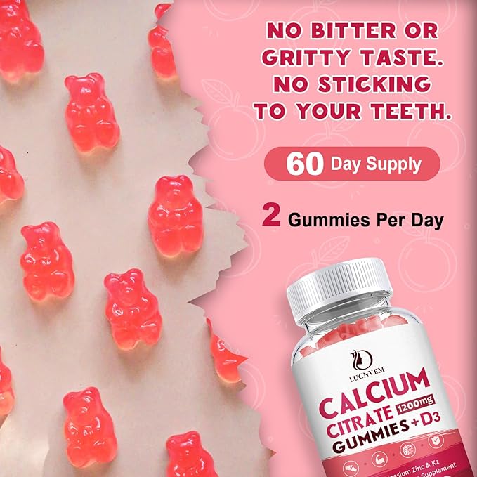 (2 Pack) Calcium Citrate 1200mg with Vitamin D3 Supplements Gummies for Women & Men, Calcium Gummies with Vitamin D3 K2, High Absorption for Bone Muscle Healthy- Peach Flavor- 60 Day Supply