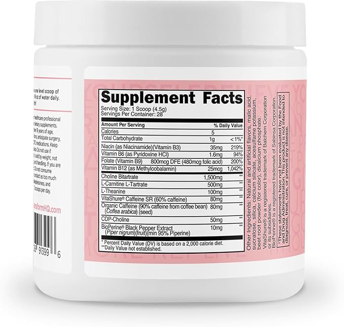 TransformHQ Energy & Focus Powder (Cotton Candy) - Boost Shot Clean Energy Drink Mix - Sugar Free - Non-GMO, Gluten-Free - 28 Servings