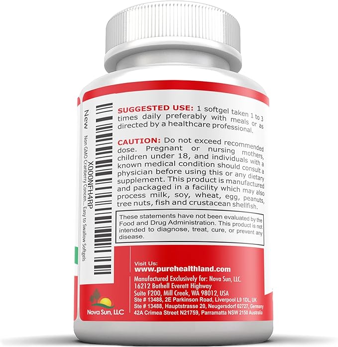 Non-GMO Cranberry Concentrated from 12,600mg - Triple Strength Softgels - Easy to Swallow Pills for Men & Women, 3 Bottles