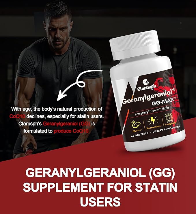 Energy Supplement Geranylgeraniol GG 300mg, Trans-Geranylgeraniol Supplement with Vitamin E for CoQ10, Annatto-Derived GG - Energy Supplements for Men, 120 Softgels