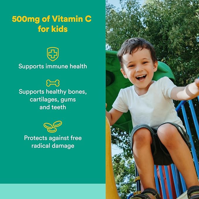 Natural Factors, Kids Chewable Vitamin C 500 mg, Supports Immune Health, Bones, Teeth and Gums, Tropical, 180 Count (Pack of 1)