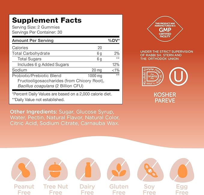 Zahler Chapter One Probiotic Gummies, with a Prebiotic and Probiotic Blend, Delivering a synbiotic Experience, Raspberry and Orange Flavored Gummies, 60 Count.