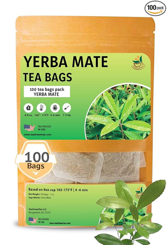 Yerba Mate Tea - Green Cut & Sifted - Unsmoked Energy Boost - 100 Tea Bags - Packed with Nutrients - Your Perfect Coffee Replacement