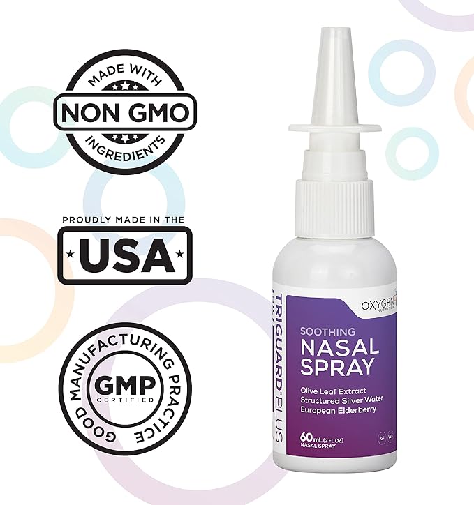TriGuard Plus Colloidal Silver Nasal Spray with Olive Leaf Extract & Elderberry Extract | Sinus Treatment, Nose Spray & Immune System Booster 2 oz / 60ml, Made in USA (Packaging May Vary)