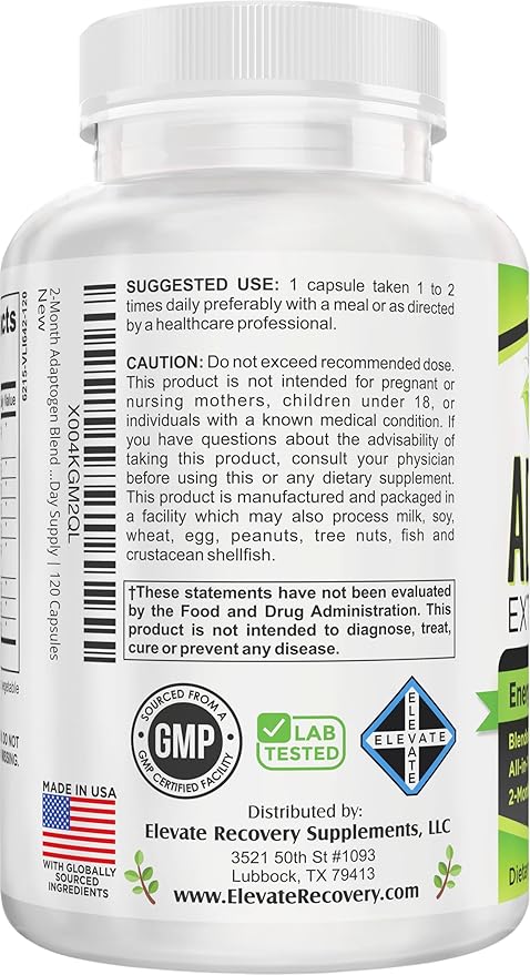 2-Month ADAPTOGEN Blend Supplement All-in-1 Formula with 9 Active Ingredients | Adaptogens | Herbal Extracts | Adaptogen Supplements | Adaptogenic Complex | 60-Day Bulk Supply | 120 Capsules