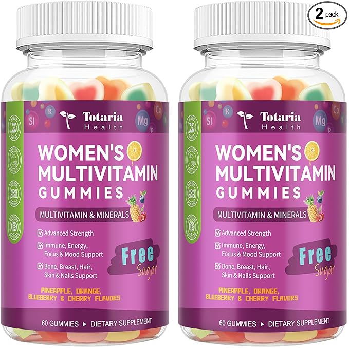 (2 Pcs) Sugar Free Womens Multivitamin Gummies with Iron, Women's Multivitamin w/Vitamins C, D3 K2, B12, B6, Filled Gummies for Daily Nutritional Support| Immune Support| Skin Health, Mixed Flavors