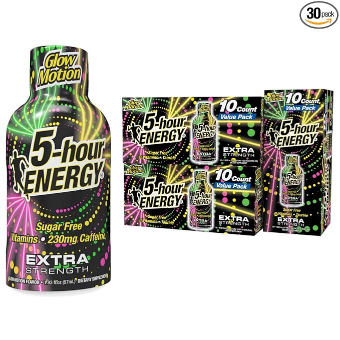 5-hour ENERGY Extra Strength Glow Motion Fruity Rainbow Fusion Flavor, Energy Shot 1.93oz, 30-Pack