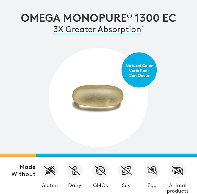 XYMOGEN Omega MonoPure 1300 EC - Fish Oil with 3X Greater Absorption - DHA EPA Omega-3 Supplement for Cardiovascular + Cognitive Support (120 Softgels)